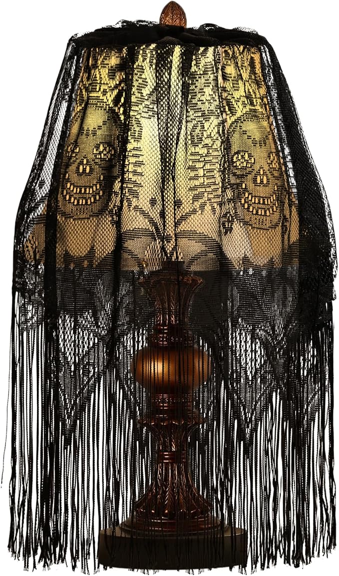 Halloween Decor Lamp Shade, 20 X 60 Inch Large Spider Web Lampshade, Black Lace Cover for Indoor and Outdoor Table Decorations - skull lamp