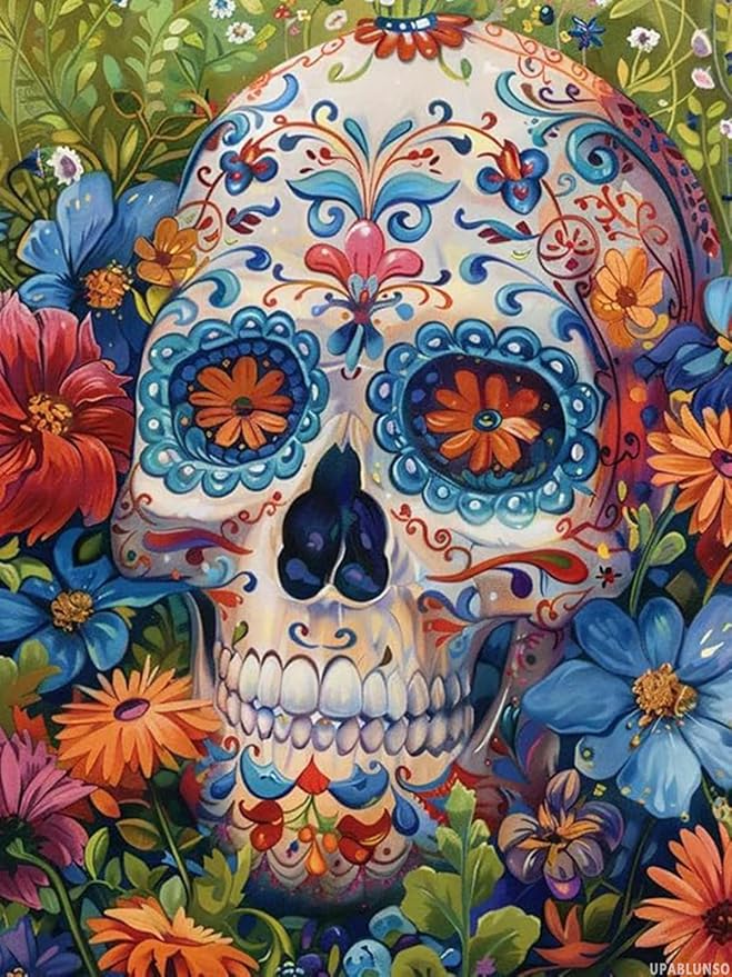 Strange Sugar Skulls 5D DIY Diamond Painting Kits Full Drill, Day of Dead Diamond Painting Kits Art, Diamond Painting Craft for Home Office Wall Decor 12x16 inch - skull painting