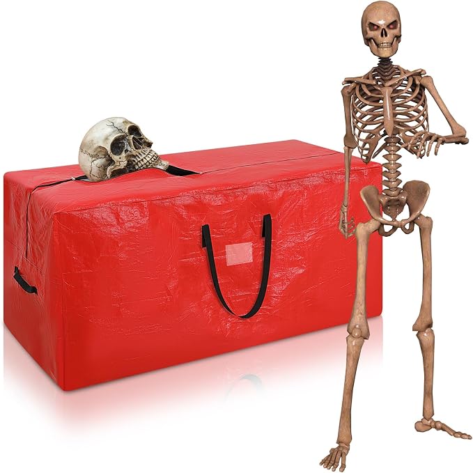 Cozypower Halloween 12ft Skeleton Storage Bag with Dual Zipper Totes, Red - skeleton