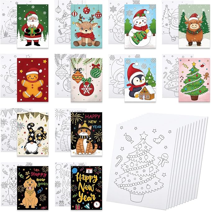 Anseal 12 Packs Christmas Pre Drawn Canvas to Paint, 5" X 7" Pre Printed Canvas for Kids, Pre Stretched Canvas Outline Painting Boards for Beginners, Students, Party Favor - skull painting