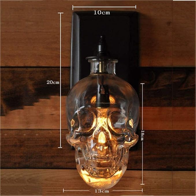 Industrial Vintage Wall Lamp Skull Shape Glass Wall Mounted Sconce Light, Skull Light, Halloween Skull Light, Gothic Skull Lamp, Gothic Spooky Skeleton Skull Halloween Decoration - skull lamp