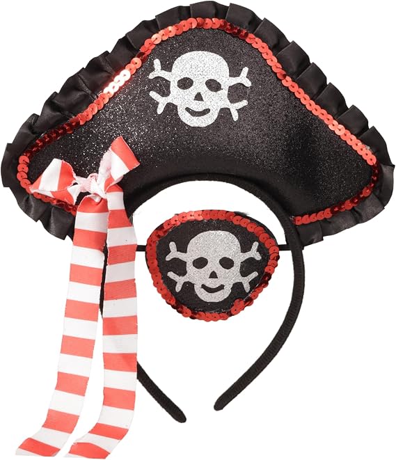 Needzo Halloween Pirate Headband with Skull Eyepatch, Costume and Cosplay Dress Up Accessories, One Size Fits Most, Style May Vary, 2 Items - skull headband