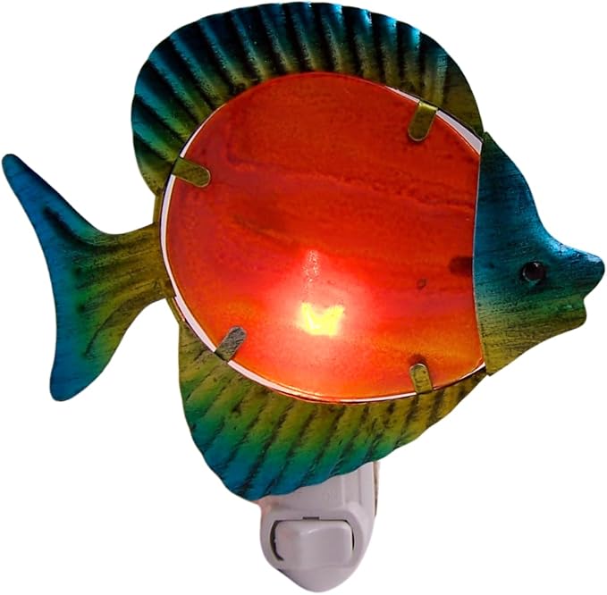 Wowser Hand Painted Multicolor Glass Fish Night Light, Beach Theme Home & Office Decor, Unique Fish Night Light, 5.5 Inches - string light