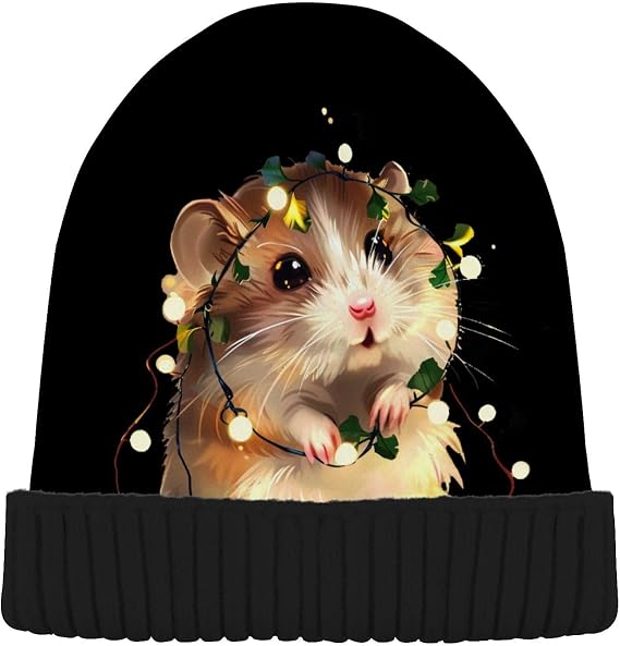 ALAZA Cute Hamster Light String Beanie for Women Men Winter Hat Reversible Skull Knit Cap Multi - string light