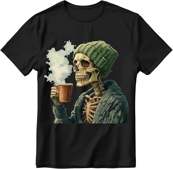 Drinking Coffee Skull Shirt for Men Skeleton Shirts Gift for Coffee Lover - skull tshirt