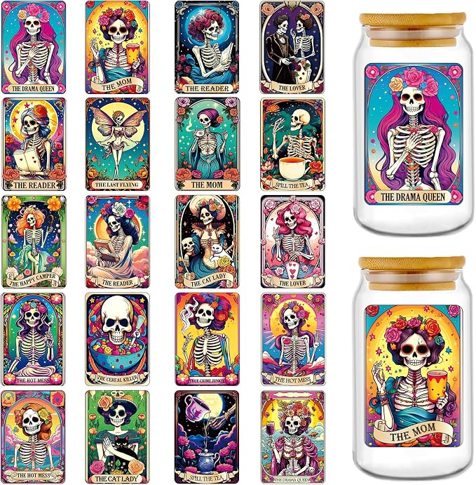 Rngmsi 20 Sheets Skull Gothic UV DTF Cup Wrap Cold UV DTF Transfer Stickers - skull sticker