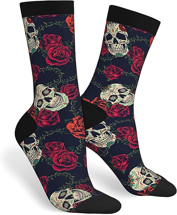 Men's Fun Dress Socks Colorful Novelty Crew Socks Casual Dress Socks for Gifts - sugar skull costume