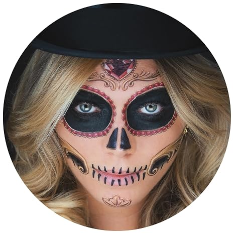 2 x Sugar Skull Face Halloween Temporary Tattoo, Dia de los Muertos - sugar skull makeup