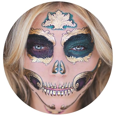 2 x Dia de los Muertos Face Halloween Temporary Tattoo, Day of the Death Sugar Skull - skull sticker