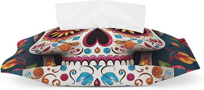 Colorful Sugar Skull Tissue Box Cover PU Tissue Box Holder Decorative Holder Facial Tissue Organizer for Bathroom Vanity Countertop Nightstand Office Desk Car - skull toilet paper