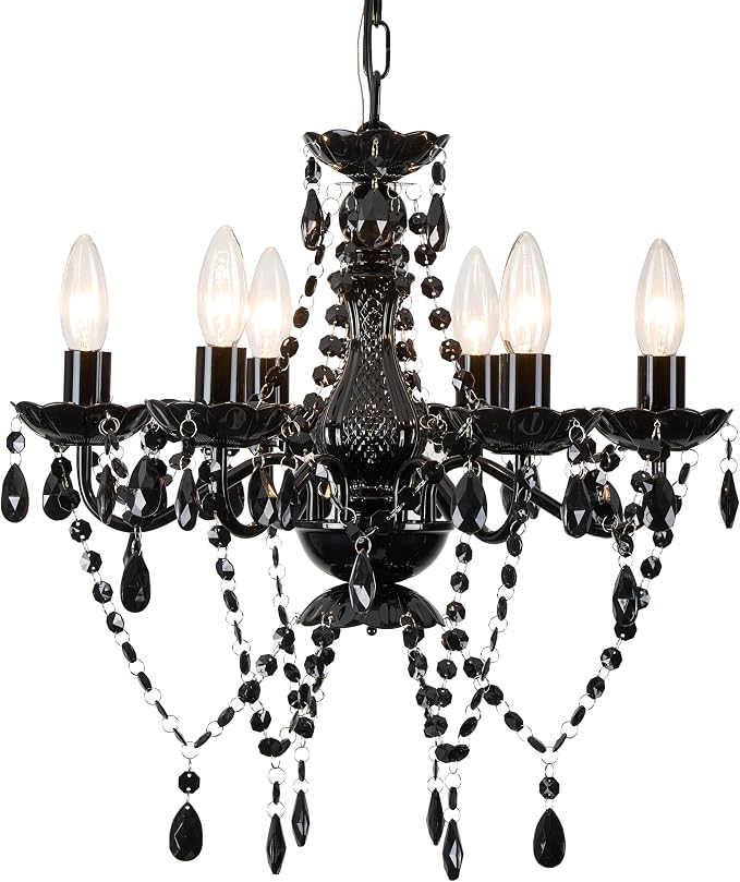 Mr.Color Black Chandeliers Modern Chandelier Lighting Fixture Classic Chandelier Crystals 6-Light Candle Style Pendant Lighting for Living Room Dining Room Bedroom - skull lamp