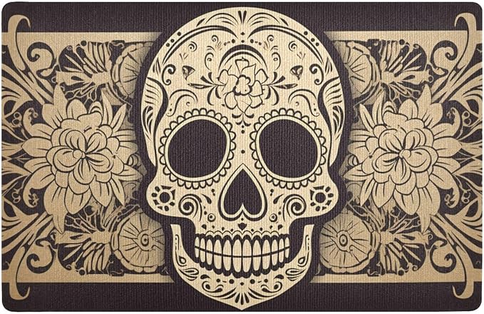 Doormat Golden Day of Dead Skull Print, Welcome Mat 20x32 inches Dirt Resist, Door Mat for Entryway Front Door Bedroom Bathroom - skull toilet mat