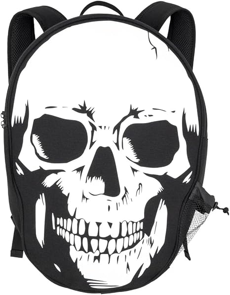 18" Large Skull Backpack with Bottle Holder and Inside Bag Pocket - skull backpack