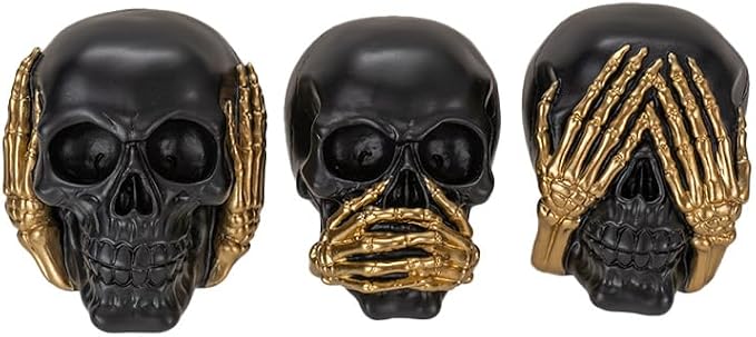 Pacific Giftware Hear See Speak No Evil Skull Figurine Set of 3 Small Detailed Resin Decor Ideal for Halloween or Unique Tabletop Collectible 3" Tall - skull figurine