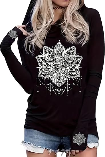 Live by The Sun Love by The Moon Hoodie Women's Sun and Moon Casual Long Sleeve Sweatshirt Round Neck Pullover Tops - skull hoodie