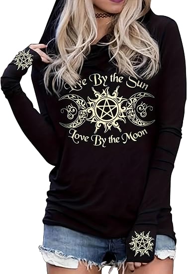 Live by The Sun Love by The Moon Hoodie Women's Sun and Moon Casual Long Sleeve Sweatshirt Round Neck Pullover Tops - skull sweatshirts