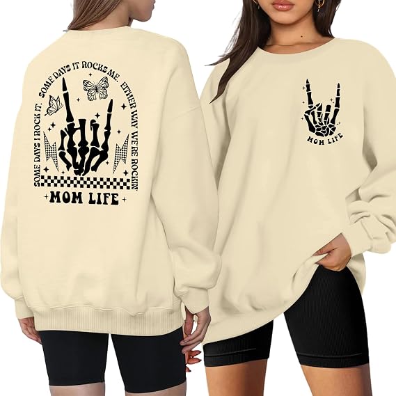 LAZYCHILD Mama Sweatshirts for Women: Oversized Mom Life Pullover Mama Shirt Motherhood Long Sleeve Skeleton Tops - skull sweatshirts