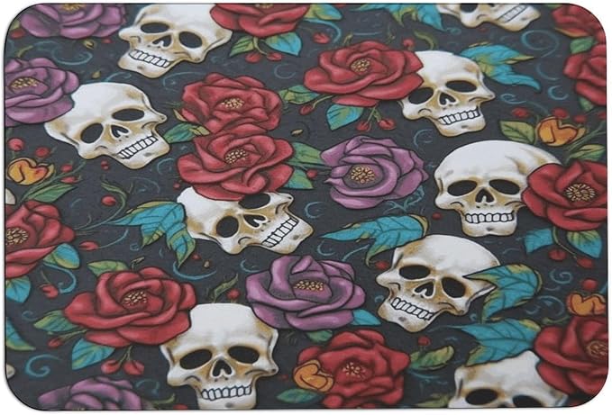 Diatomaceous Bath Mat Rug,Sugar Skull Flowers Super Absorbent Quick Dry Thin Bathroom Rugs Non Slip Rubber Backed Bathroom Floor Mat,for Door Mat,Floor,Entryway