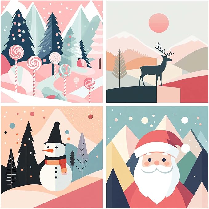 Ginfonr Framed Paint by Numbers Kit for Adults, Christmas Acrylic Paint by Numbers on Canvas, Santa Oil Painting with Brushes, Adults Paint-by-Number Kits for Home Wall Decor (4PCS 8x8inch) - skull painting