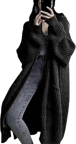 Womens Long Cardigan Sweaters Open Front Oversized Duster with Pocket for Women 2025 Fall Winter Knit Design Coats - skull jacket