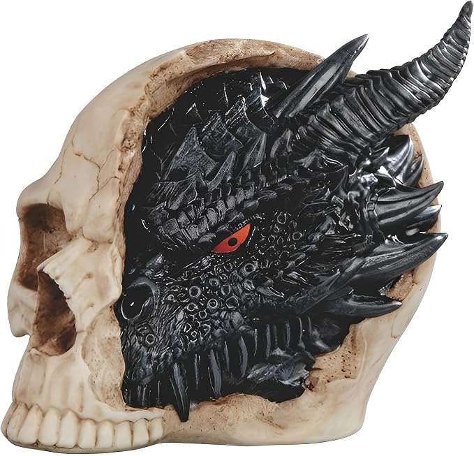 ICE Armor 6.5" W Black & Brown Dragon Skull Figurine Statue Sculpture Ornament Decoration Home/Room Decor Ideas for Housewarming, Holidays and Birthdays Great Collectible - skull figurine