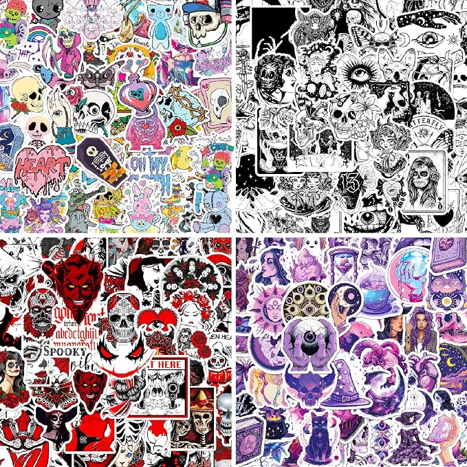 200 Pcs Horror Goth Decor Stickers Bulk.Goth Accessories.Cool Skull Horror Stickers Pack for Adults Mens Teens Girls.Dark Halloween Gothic Stickers Decals for Car,Water Bottles Kindle