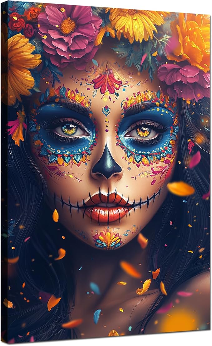 ARNLRDYA Mexico Day of The Dead Wall Art, Colorful, 16x24inch - skull wall art
