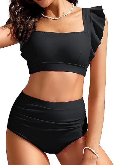 Kate Kasin Womens High Waisted Bikini Sets, Full Coverage 2 Piece Swimsuits - skull swimsuit