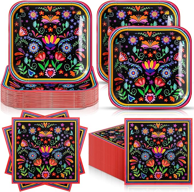 Zhehao 72 Pcs Mexican Paper Plates and Napkins Serve 36 - skull plate