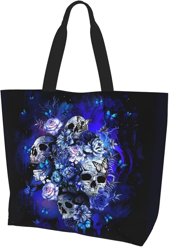Flower Sugar Skull Tote Bags Reusable Women Shoulder Travel Beach Bag Shopping Work Daily - sugar skull handbags for sale