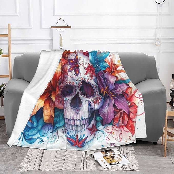 Sugar Horror Skull and Flowers - Ultra-Soft Micro Fleece Blankets Throw Blankets Carpet Gift for Home Decoration, Decor Sofa, Office, Dormitory Bed car Camp Couch All Seasons - 80"x60" - skull carpet