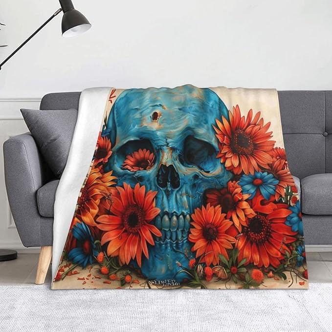 Sugar Horror Skull and Flowers - Ultra-Soft Micro Fleece Blankets Throw Blankets Carpet Gift for Home Decoration, Decor Sofa, Office, Dormitory Bed car Camp Couch All Seasons - 60"x50" - skull carpet