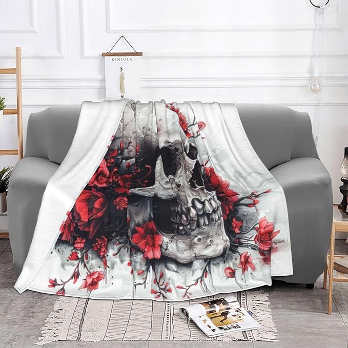 Sugar Horror Skull and Flowers - Ultra-Soft Micro Fleece Blankets Throw Blankets Carpet Gift for Home Decoration, Decor Sofa, Office, Dormitory Bed car Camp Couch All Seasons - 80"x60" - skull carpet