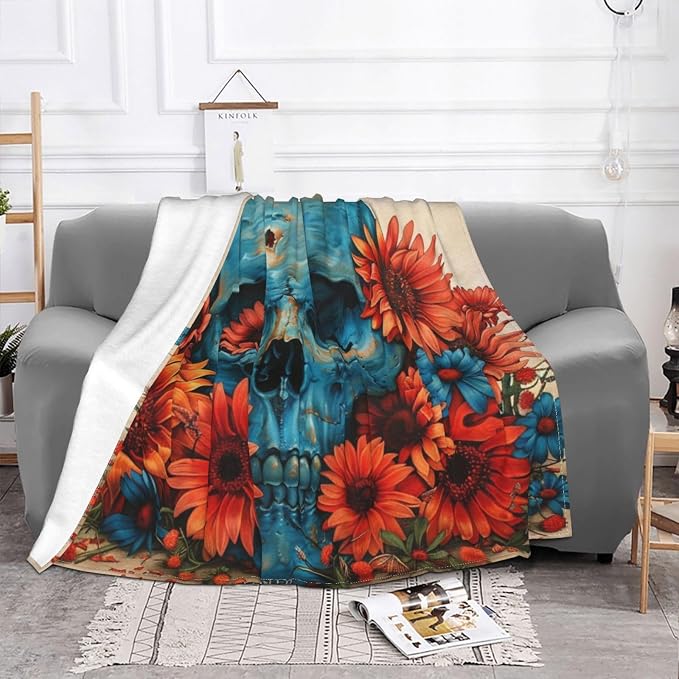 Sugar Horror Skull and Flowers - Ultra-Soft Micro Fleece Blankets Throw Blankets Carpet Gift for Home Decoration, Decor Sofa, Office, Dormitory Bed car Camp Couch All Seasons - 80"x60" - skull carpet