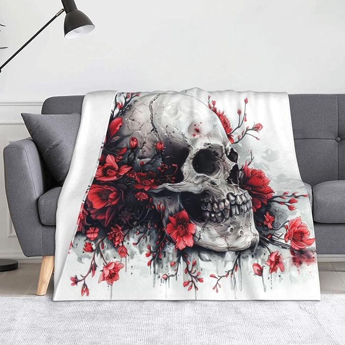 Sugar Horror Skull and Flowers - Ultra-Soft Micro Fleece Blankets Throw Blankets Carpet Gift for Home Decoration, Decor Sofa, Office, Dormitory Bed car Camp Couch All Seasons - 60"x50" - skull carpet