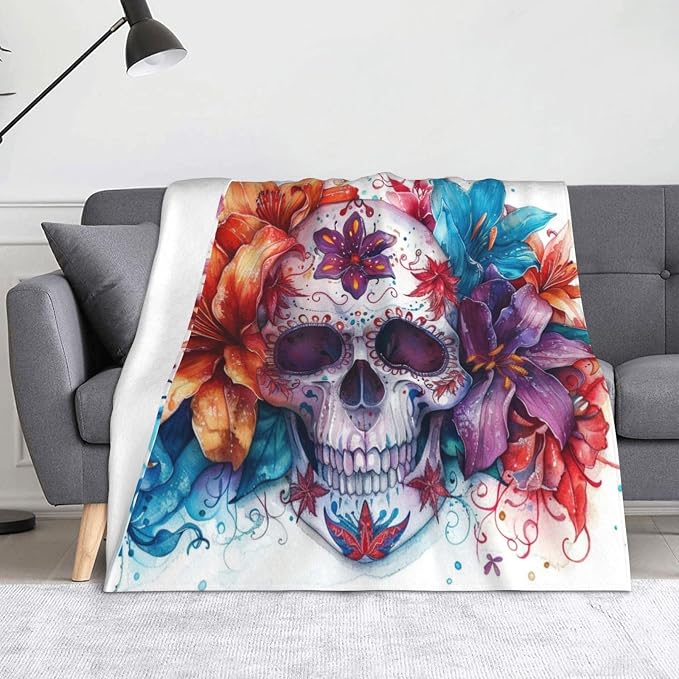 Sugar Horror Skull and Flowers - Ultra-Soft Micro Fleece Blankets Throw Blankets Carpet Gift for Home Decoration, Decor Sofa, Office, Dormitory Bed car Camp Couch All Seasons - 60"x50" - skull carpet