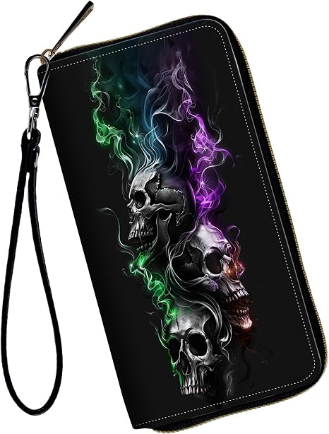 Women Wallets,Large Capacity Clutch Purse for Women Ladie Men Wallet Clearance Credit Card Holder PU Leather Handbag Clutch Purse-Smoke Skull - skull wallet