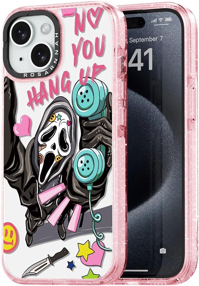 Rosarnnah for iPhone 15 Case Aesthetic Pink, Skeleton - Skull phone case
