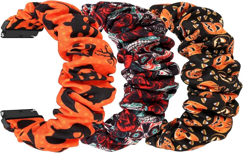 Scrunchies Watch Bands Compatible with 16mm 18mm 19mm 20mm 22mm Quick Release Replacement Wristband, Stretchy Straps Fabric Bands for Men Women - skull watch
