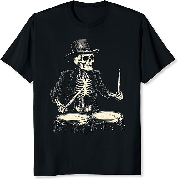 Skeleton Drummer Shirt Vintage Band Shirt Gift for Rock Music Lover Skull T-Shirt for Men - skull tshirt