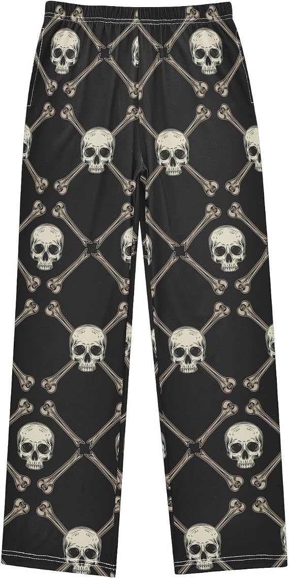 visesunny Boys' Pants Cute Pattern Lounge Pants Elastic Waist Jogger Trousers with Tow Pockets Size S-XL - skull pajamas