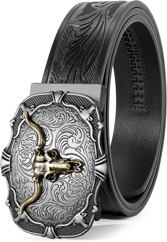 Ratchet Cowboy Belt, Western Ratcheting Belts for Men Ratchet Western Belt - skull wallet