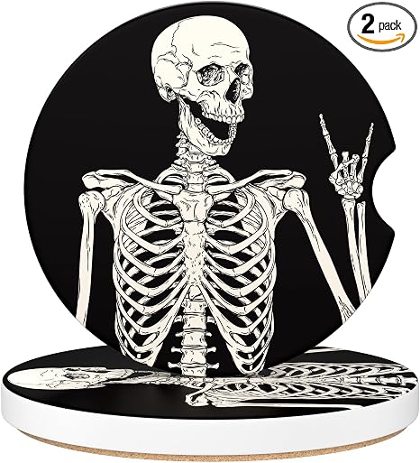 Aiawoxc Car Cup Holder Coasters, 2 Pack Universal Auto Anti Slip Insert Coaster with A Finger Notch, Cup Mat for Most Car Interior, Skull - skull coaster
