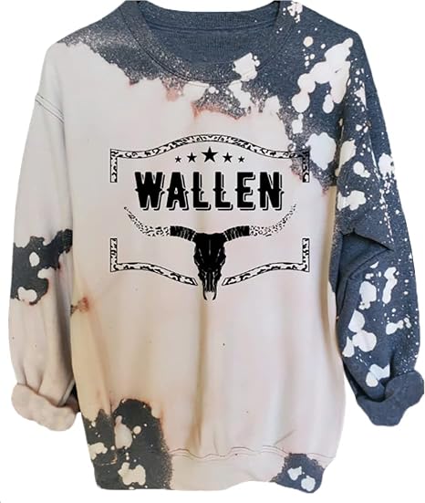 RFBIQI Bull Skull Bleached Sweatshirt Womens Country Music Western Shirt Retro Graphic Long Sleeve Casual Pullover Top - skull sweatshirts