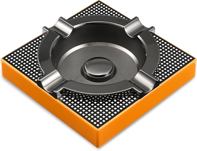 Cigar Ashtray Unique Cigar Accessories for Men Home Office Decor,Ashtray for Outside Patio Outdoor Table Decor Ash Tray for Cigars Gifts,Orange and Black - skull ashtray