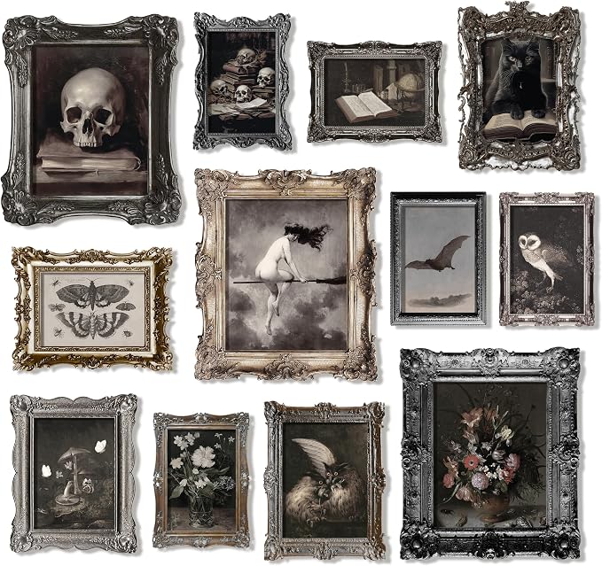 97 Decor Dark Academia Wall Art, 12 Pc Moth Skull Prints, Unframed - skull wall art