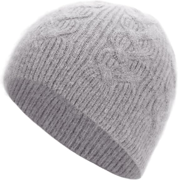 Men & Women Lightweight Soft Winter Rabbit Fibre Blend Ribbed Cuff Knit Beanie Skull Cap Ski Hat - skull hat
