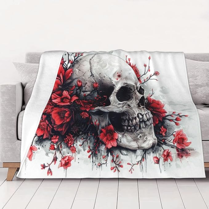 Sugar Horror Skull and Flowers - Ultra-Soft Micro Fleece Blankets Throw Blankets Carpet Gift for Home Decoration, Decor Sofa, Office, Dormitory Bed car Camp Couch All Seasons - 60"x50" - skull carpet