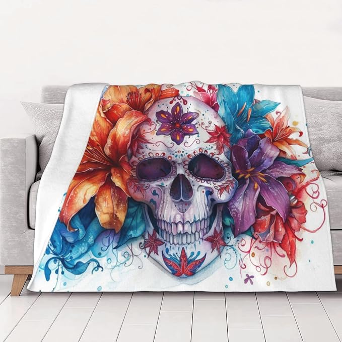 Sugar Horror Skull and Flowers - Ultra-Soft Micro Fleece Blankets Throw Blankets Carpet Gift for Home Decoration, Decor Sofa, Office, Dormitory Bed car Camp Couch All Seasons - 60"x50" - skull carpet