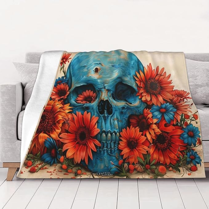Sugar Horror Skull and Flowers - Ultra-Soft Micro Fleece Blankets Throw Blankets Carpet Gift for Home Decoration, Decor Sofa, Office, Dormitory Bed car Camp Couch All Seasons - 60"x50" - skull carpet